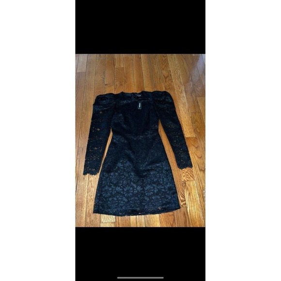 New Express Lace Puff Sleeve Fit And Flare Dress Size 0 Retail $98 Color black - Picture 6 of 8